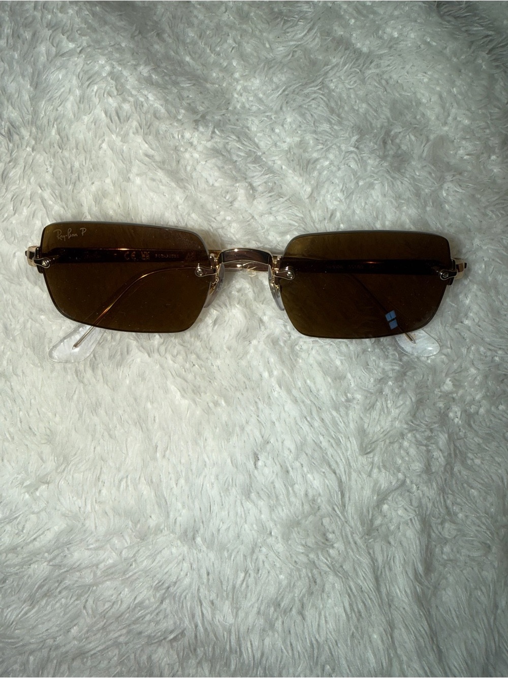 Ray-Ban Gold Frame Brown Lens Rimless Sunglasses - Picture 2 of 4